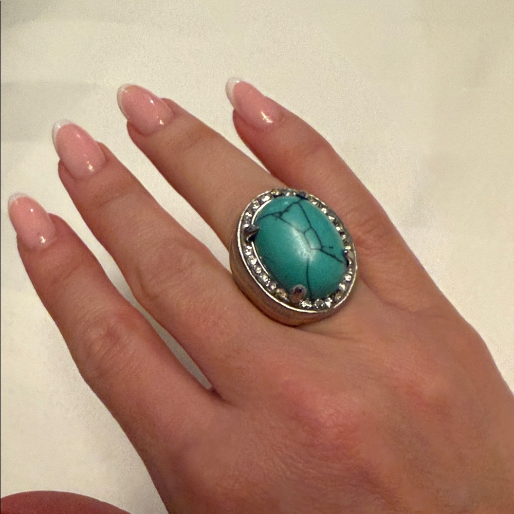 Turquoise Silver Statement Ring size 7.5
